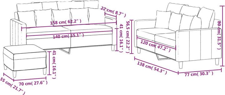 Produktbild vidaXL Sofagarnitur Kissen Sessel Sofa Couch Designsofa 3-tlg. Weinrot Samt (2-Sitzer)