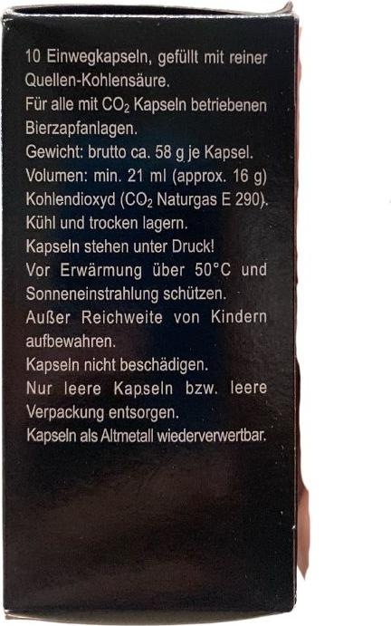 Nährwerte und Zutaten Ich-zapfe CO2 Kapseln, Kohlensäurekapseln CO2, 16g, 10er Pack
