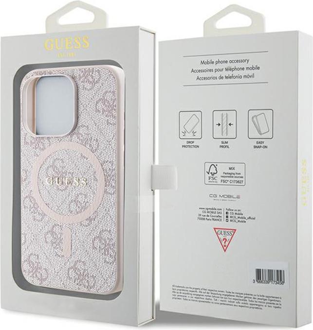 Actual product image Guess GUHMP14XG4GFRP iPhone 14 Pro Max 6.7" różowy/pink hardcase 4G Collection Leather Metal Logo Ma (Apple iPhone 14 Pro Max)