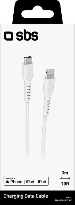 Produktbild SBS USB-C Datenkabel mit Lightning-Anschluss (3m), weiss (3 m, USB 3.0)