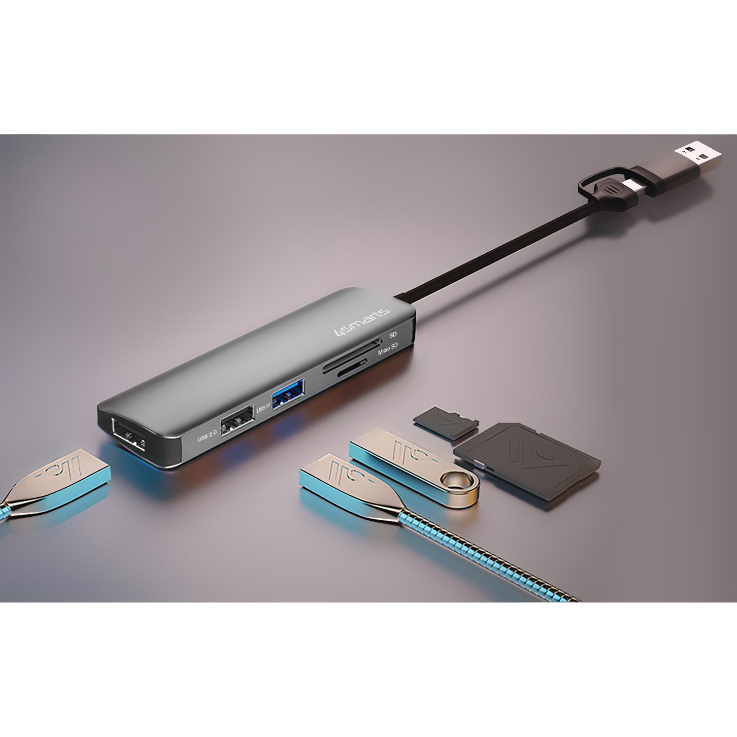 Thumbnail - 4smarts Universal (USB-A, USB-C, 3 Ports), Dockingstation + USB Hub, Grau