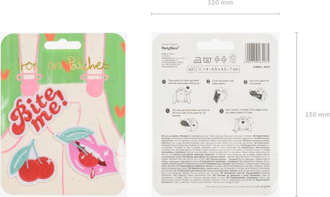Actual product image Partydeco Iron on patches Bite me, mix, 4-4.5x4.5-7 cm (1 pkt / 3 pc.)