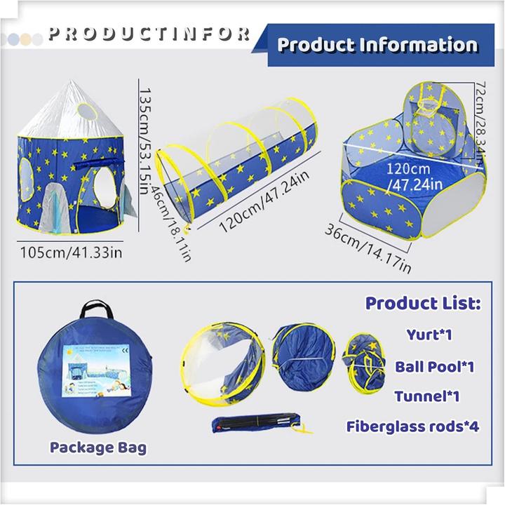 Immagine prodotto Benebomo 3-in-1 Blue Rocket Tunnelzelt