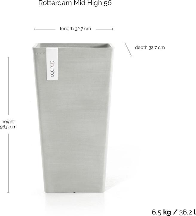 Produktbild Ecopots Rotterdam Mid High 56 Blumentopf - L 31 cm x B 31 cm x H 56,5 cm - Innen- und Aussenbereich (31 cm)