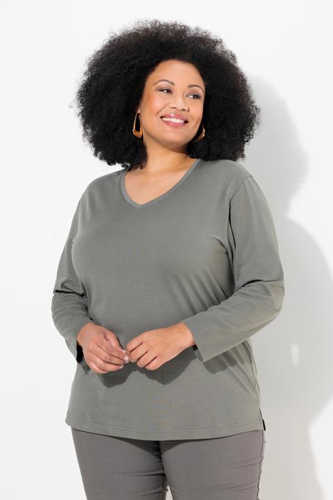 Actual product image Ulla Popken Back To Basics V-Neck Relaxed Fit Cotton Tee (58)