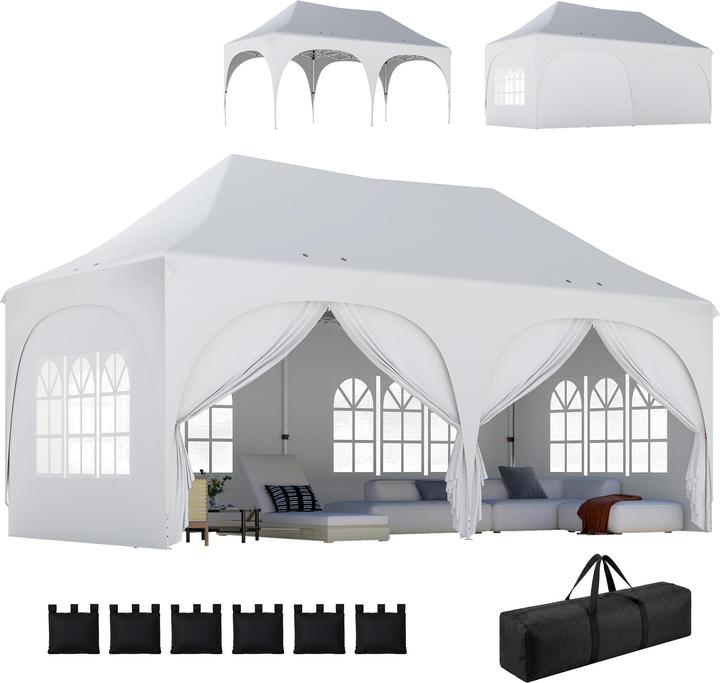 Outsunny Faltpavillon Metall, Oxfordstoff Weiss (598 cm, 300 cm)