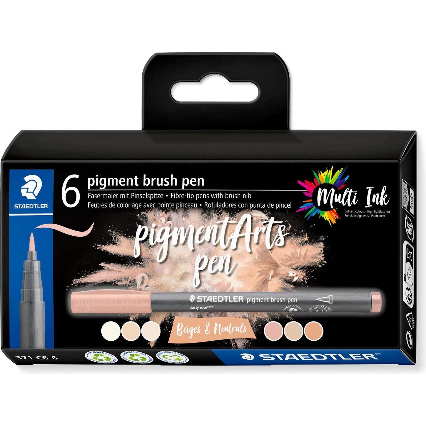 Thumbnail - Staedtler, Malstifte, Fasermaler Pigment Arts Brush Pen Nudes & Beiges (Beige, 6 x)