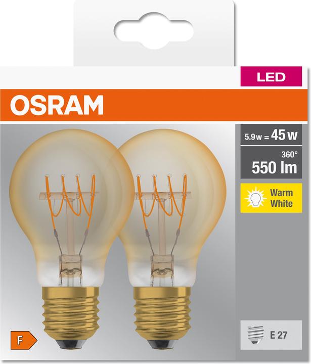 Label énergétique Osram Led Base Classic A (E27, 5.90 W, 550 lm, 2 x, F)