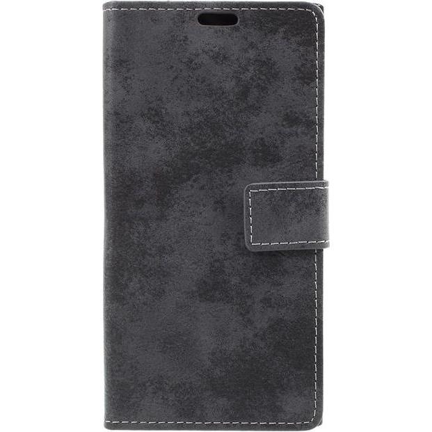 MU Classic Leder Bookcover im Vintage Look (Xperia XA1 Plus), Smartphone Hülle, Grau