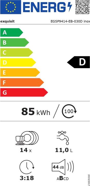 Energie-Label Exquisit EGSP9414-EB-030D inox, Geschirrspüler (Einbaugerät)