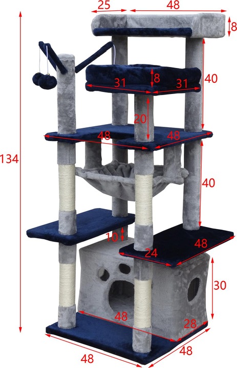 Produktbild Fudajo Kratzbaum Dunkelgrau/Beige 134cm Katzenkratzbaum Katzenbaum Katzenmöbel (133 cm, Dunkelgrau, Beige)