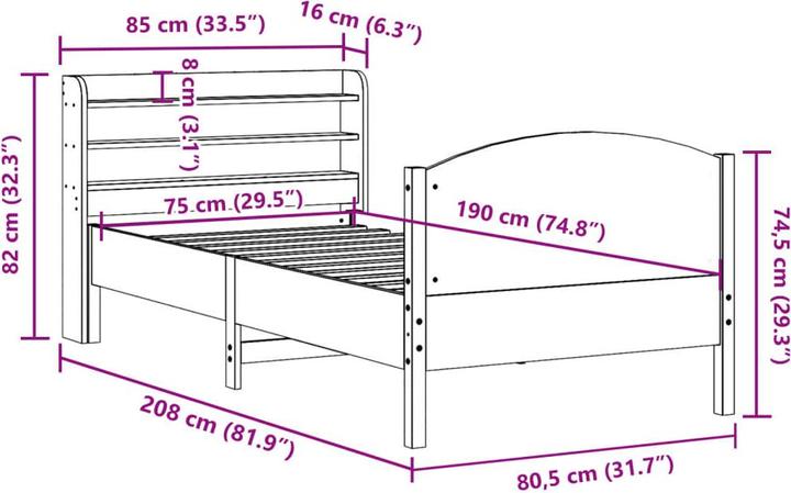 Image du produit vidaXL Bettgestell (75 x 190 cm)