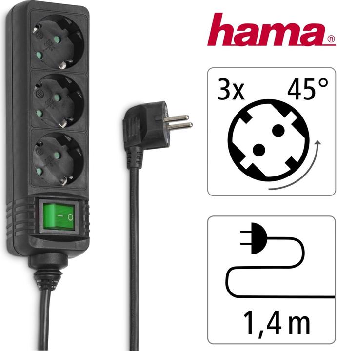 Actual product image Hama socket strip (3x, CEE 7/3, 1.40 m)