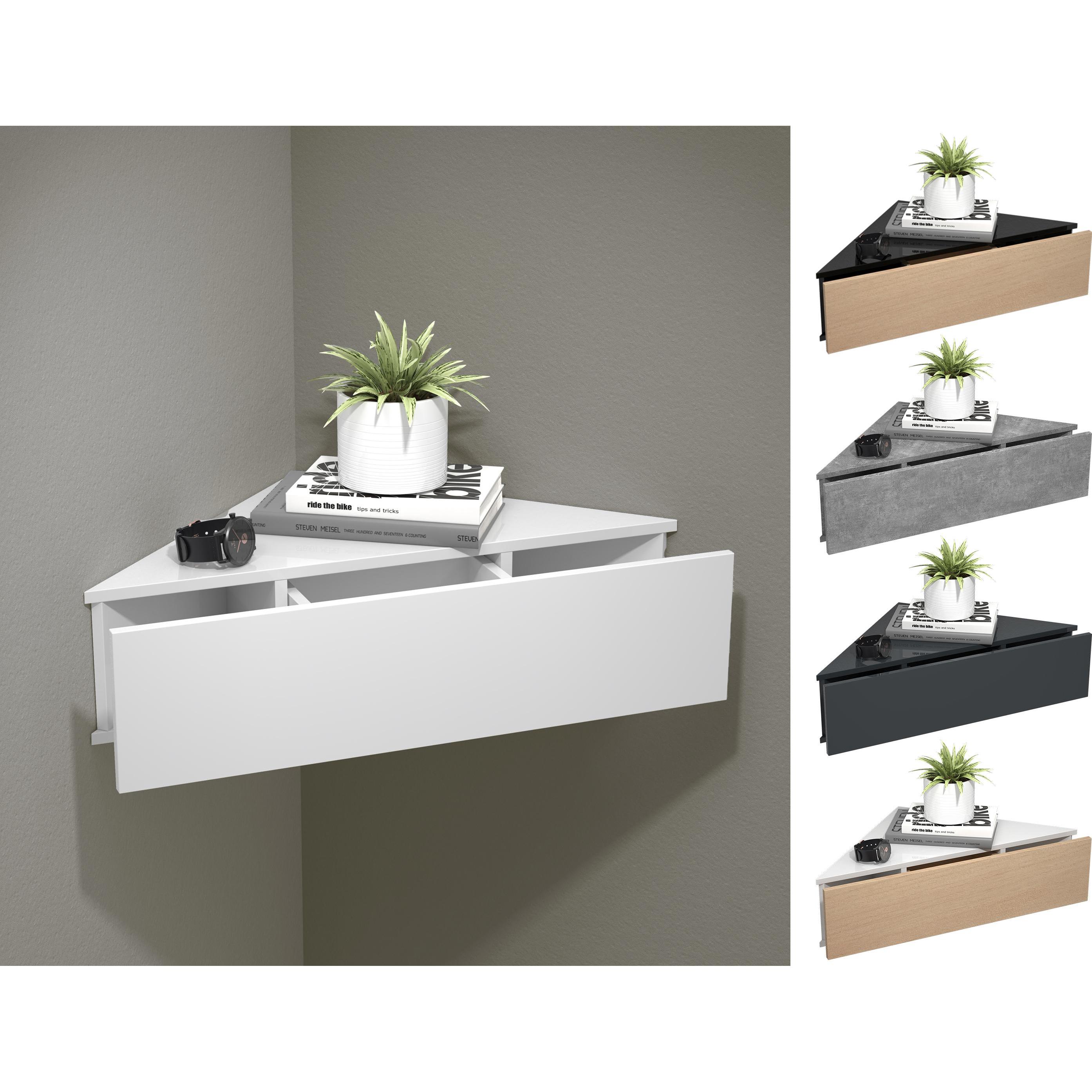 Thumbnail - VCM, Nachttisch, Holz Wandschublade Nachtschrank Wandboard Eckregal Schublade Konsole Nachttisch Usal S (60 x 43 x 15 cm...
