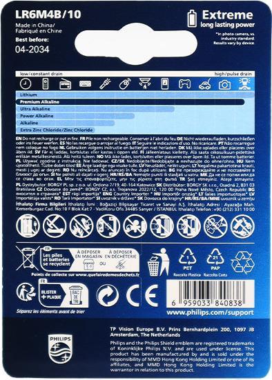 Image du produit Philips Premium Alkaline LR6M4B/10 pile ménagère Pile à usage unique AA (4 pcs, AA)
