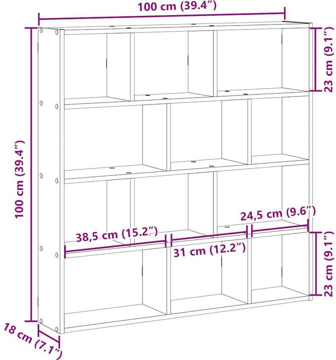 Actual product image vidaXL Cube shelf 12 compartments (100 x 18 x 100 cm)