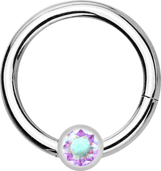 Immagine prodotto Star Piercing Anello a micro segmenti con cerniera in argento e cristallo a sfera multicolore (senza ottone, Acciaio chirurgico 316L)