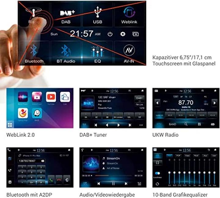 Produktbild Xzent X-107 2-Din 6.75 Infotainer DAB und Weblink Cast