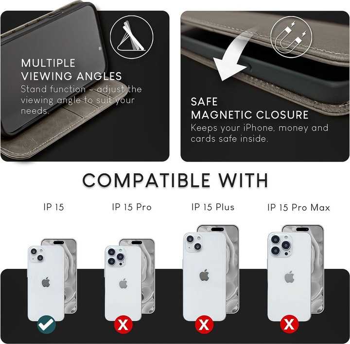 Produktbild Nalia Echt Leder Flip Case Hülle mit Magnetverschluss (Apple iPhone 15)