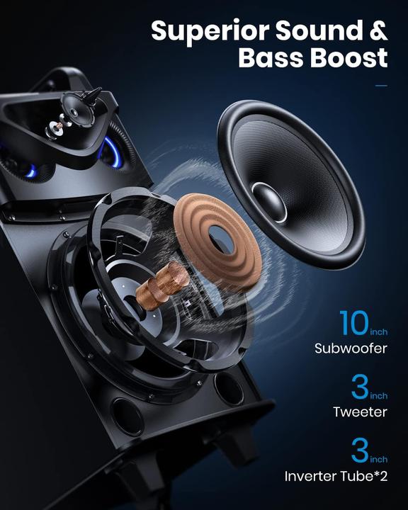 Produktbild MouKey Karaoke-Anlage MK3016 mit Woofer & Mikrofonen (Subwoofer aktiv)