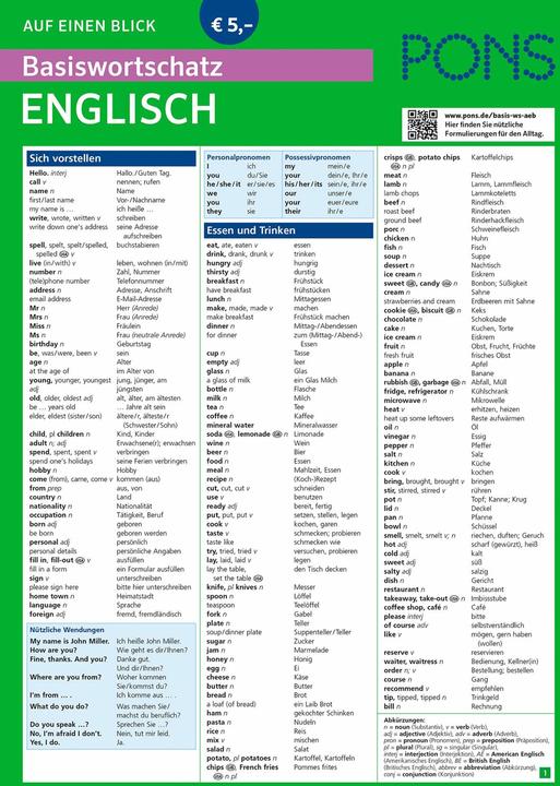 Nährwerte und Zutaten Basiswortschatz auf einen Blick Englisch (Englisch, 2015)
