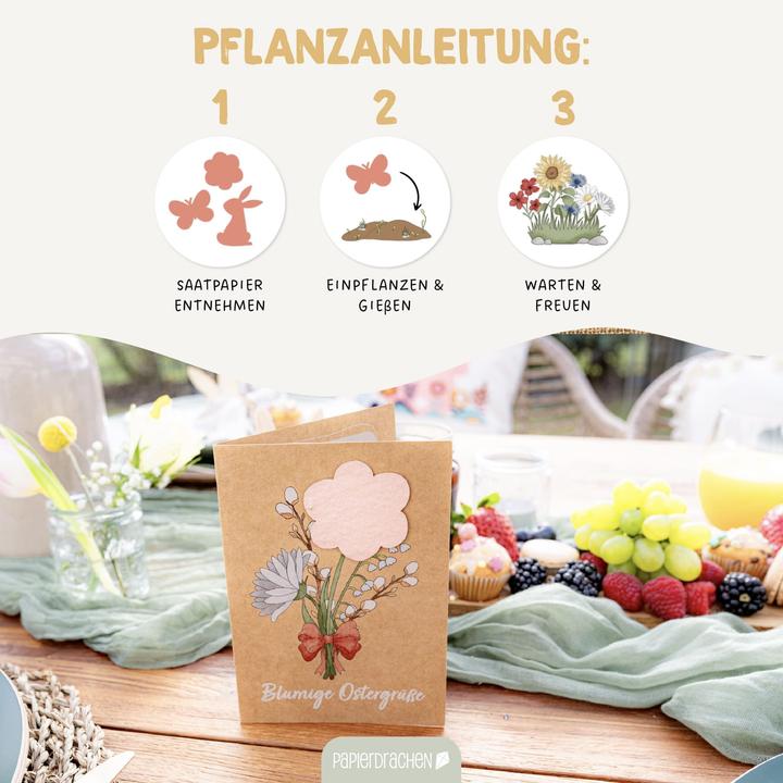 Image du produit Papierdrachen 3 Klappkarten mit Saatpapier – Osterhasenwelt (3 pcs)