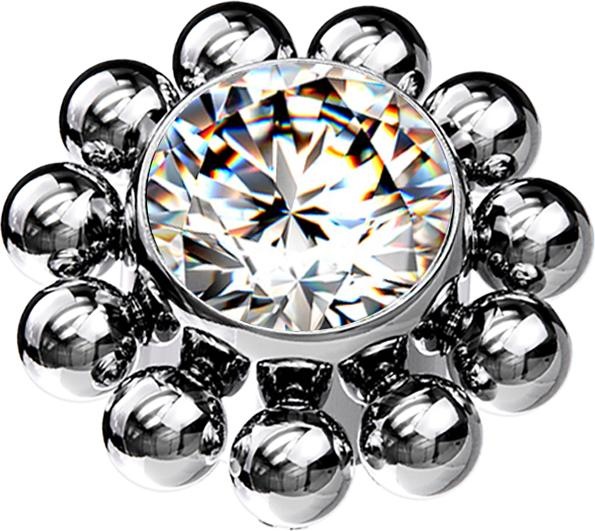 Actual product image Star Piercing Dermal Anchor silber Kugelblume Kristall silber (Titanium G23, without brass)