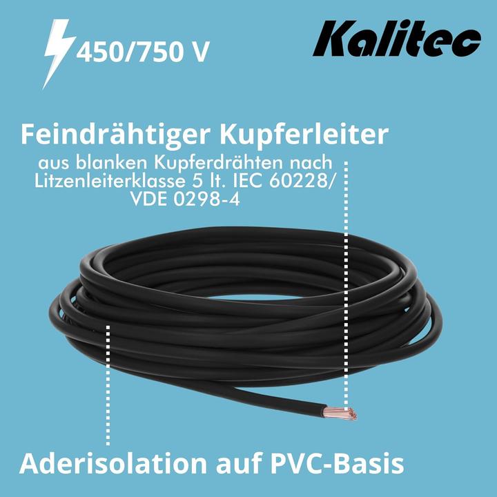 Produktbild Kalitec 10 Meter H07V-K 2,5 mm² schwarz Verdrahtungsleitung I Aderleitung flexibel I PVC Einzelader (10 m)
