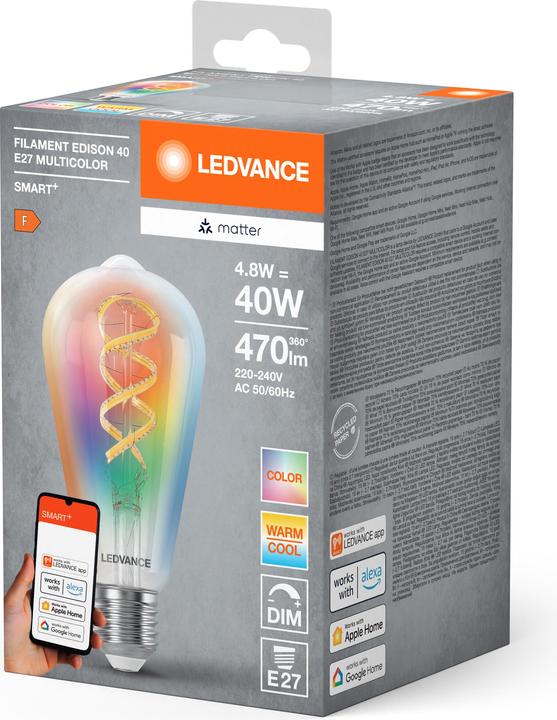 Image du produit Ledvance SMART+ MATTER FILAMENT EDISON MULTICOLOR 4.8W 827...865 Multicolore E27 (E27, 470 lm, 4x)