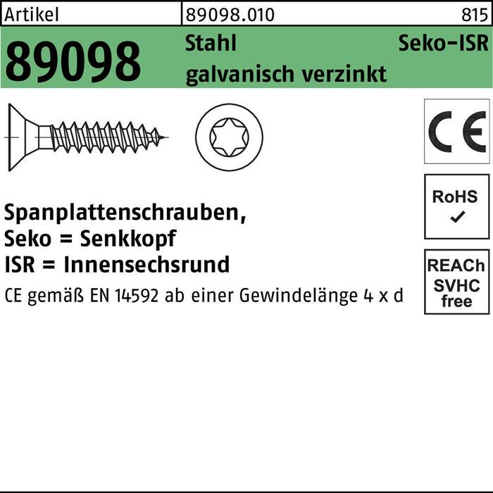 Actual product image Chipboard screw R 89098 SEKO hexagon socket VG 3.5 x 35 -T15 Galvanised steel (1000 Screws per piece)