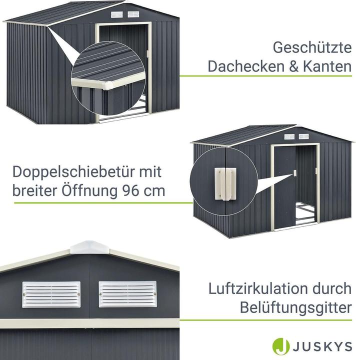 Actual product image Juskys Metal tool shed with pitched roof