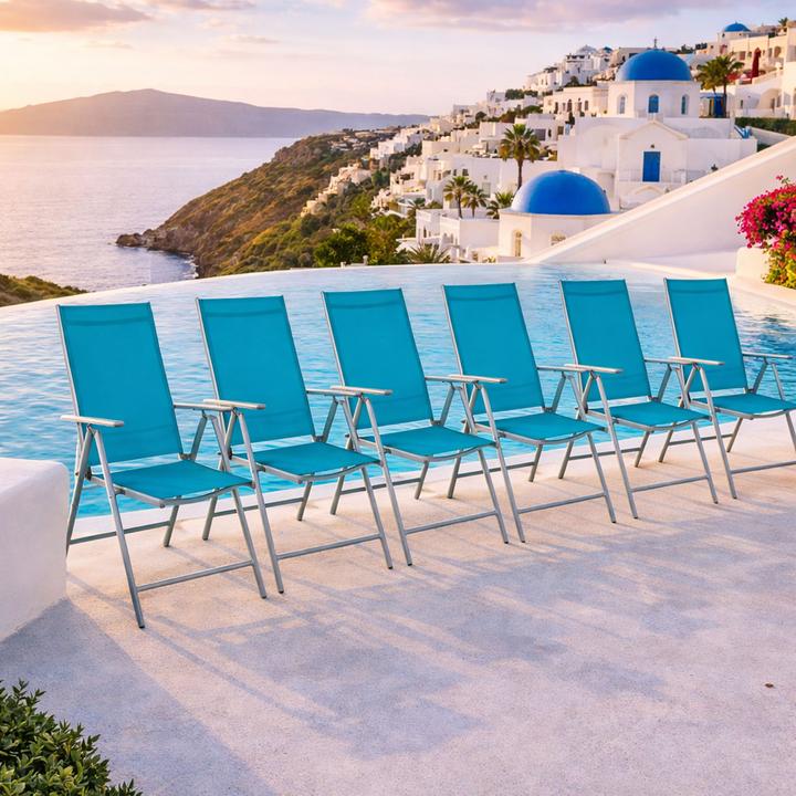 Actual product image Mojawo 6er Set Garten Klappstuhl Aluminium - Textilen Silbergrau/Petrol