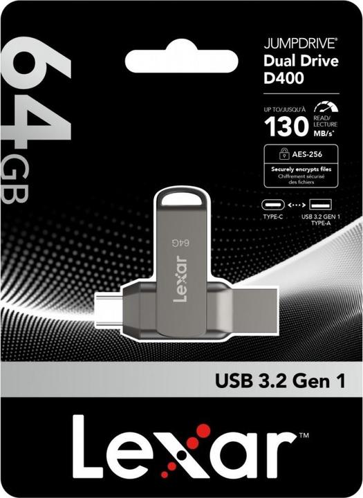 Image du produit Lexar JumpDrive Dual Drive D400 (64 Go, USB-A, USB-C)