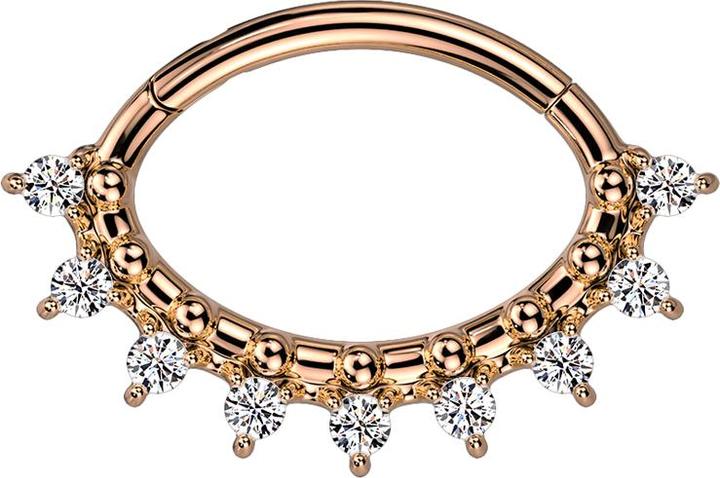 Immagine prodotto Star Piercing Anello a micro segmenti con cerniera in oro rosa ovale con nove cristalli e perline in argento (senza ottone, Acciaio chirurgico 316L)