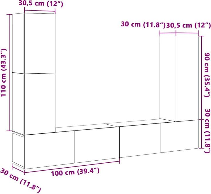 Produktbild vidaXL TV-Schrank-Set (100 x 30 x 30 cm)