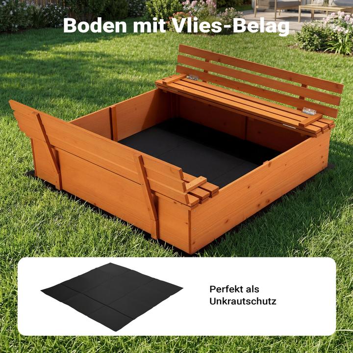 Actual product image Wiltec Sandpit with lid 2 benches 98x98x21cm Sandpit wooden sandbox fleece base