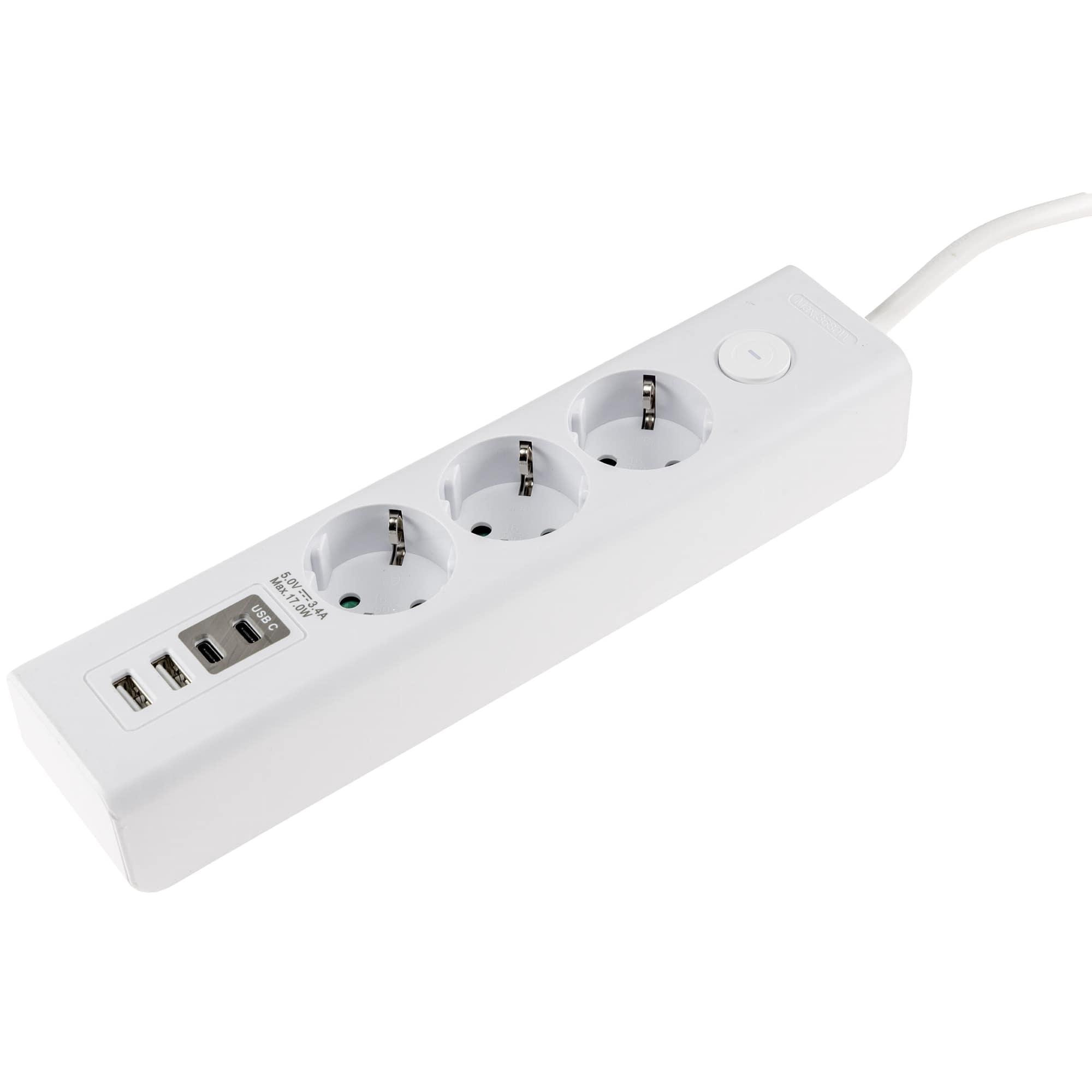 Chilitec, Steckdosenleiste, Steckdosenleiste, 3-fach, USB-A+C, 1,5 m Zuleitung, weiss (3 x)