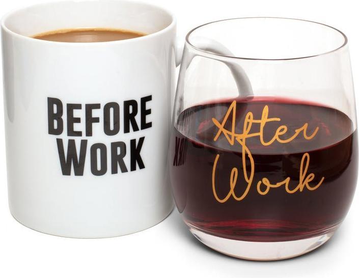 Immagine prodotto Thumpsup Set di tazze e bicchieri per il vino e il vino prima del lavoro e dopo il lavoro (1 x)