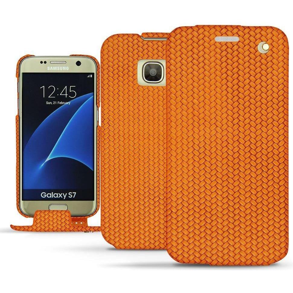 Noreve Lederschutzhülle vertikal (Samsung Galaxy S7), Smartphone Hülle, Orange