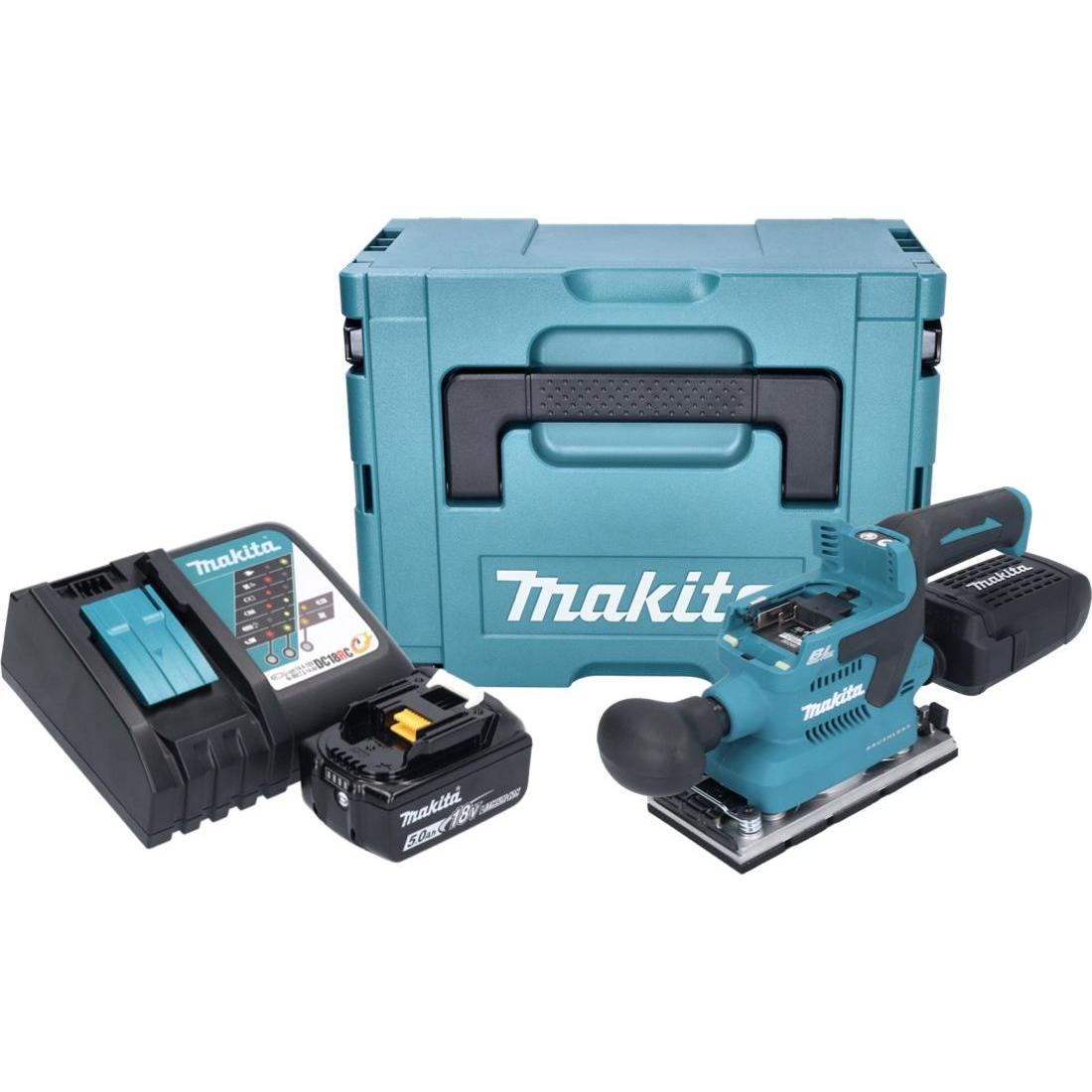 Thumbnail - Makita, Schleifmaschine + Poliermaschine, DBO 382 RT1J Akku Schwingschleifer 18 V 93 x 185 mm Brushless + 1x Akku 5,0 Ah...