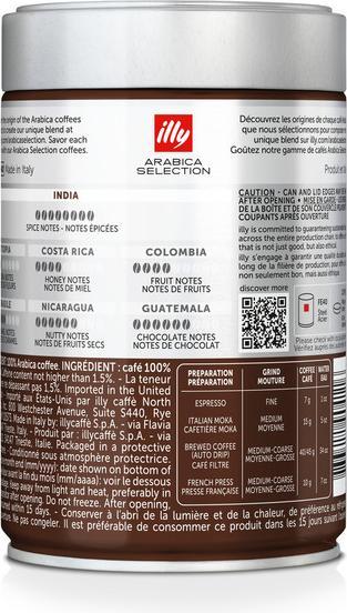 Nutritional values and ingredients Illy Arabica selection (250 g, Light roast)