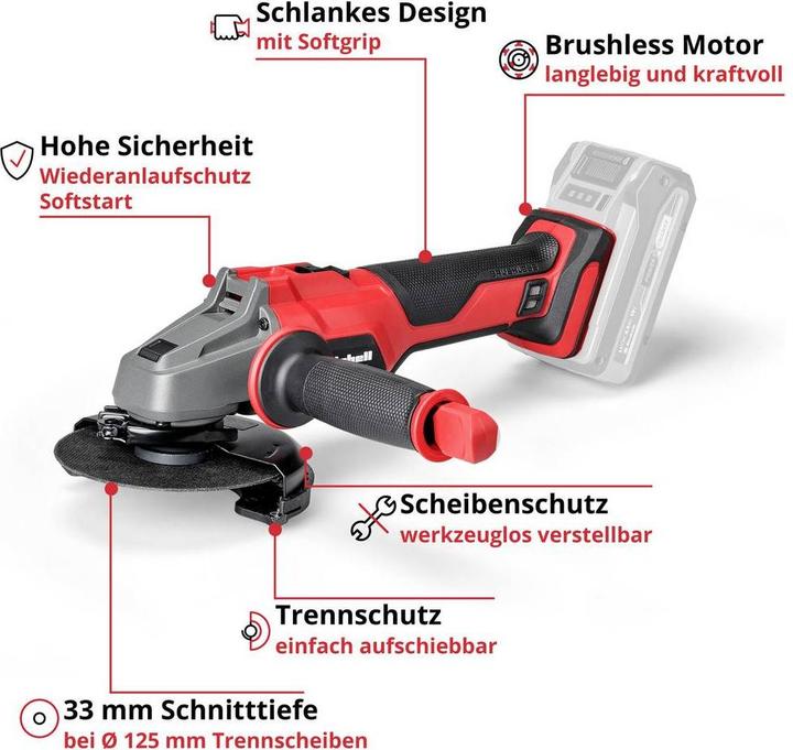 Actual product image Einhell 4431140+4540011 Akku-Winkelschleifer 125 mm ohne Akku Ladegerät 18 (4431140+4540011) (125 mm)