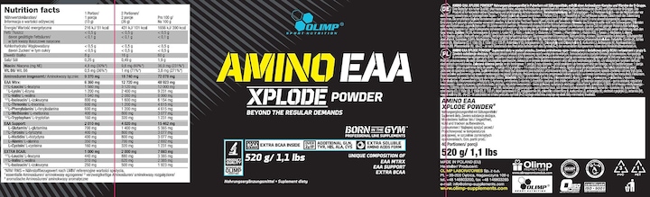 Valori nutrizionali e ingredienti Olimp Sport Nutrition Amino EAA Xplode (Punzone di frutta, 1 pz., 520 g)