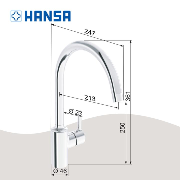 Actual product image Hansa VANTIS kitchen tap, low pressure, 247mm projection, swivelling spout, chrome, 52211167