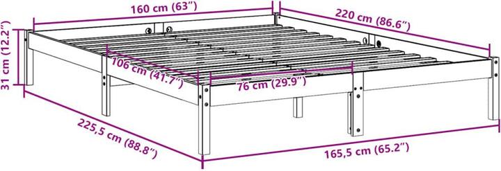 Actual product image vidaXL Bett Extra Lang ohne Matratze 160x220 (160 x 220 cm)