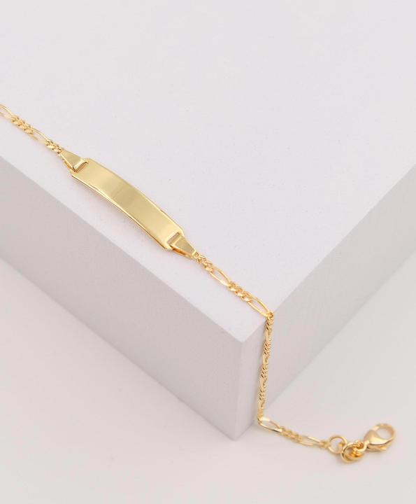 Produktbild Muau Bébé Bracelet figaro yellow gold 375, 14cm engraving plate 1.8cm (14 cm, 375/9K Gelbgold)
