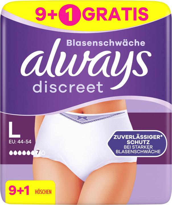 Produktbild Always Discreet Inkontinenz Pants Plus, L 9+1 GRATIS Inkontinenz-Höschen (10 x, L)