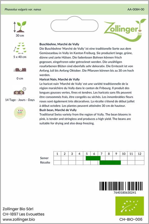 Produktbild Zollinger Bio Buschbohne, Marché de Vully
