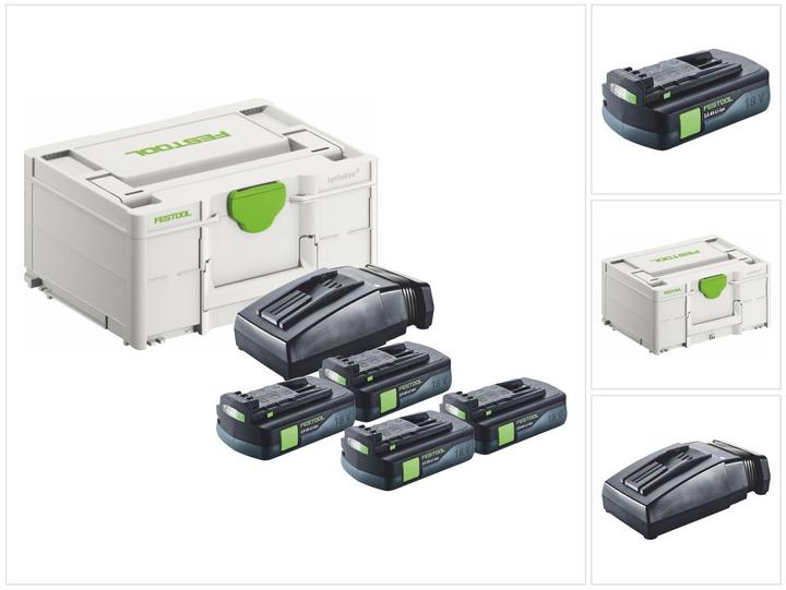 Festool Energie Set 4x BP 18 Li 3,0 C Akku 18 V 3,0 Ah / 3000 mAh Li-Ion ( 4x 577658 ) + TCL 6 (18 V)
