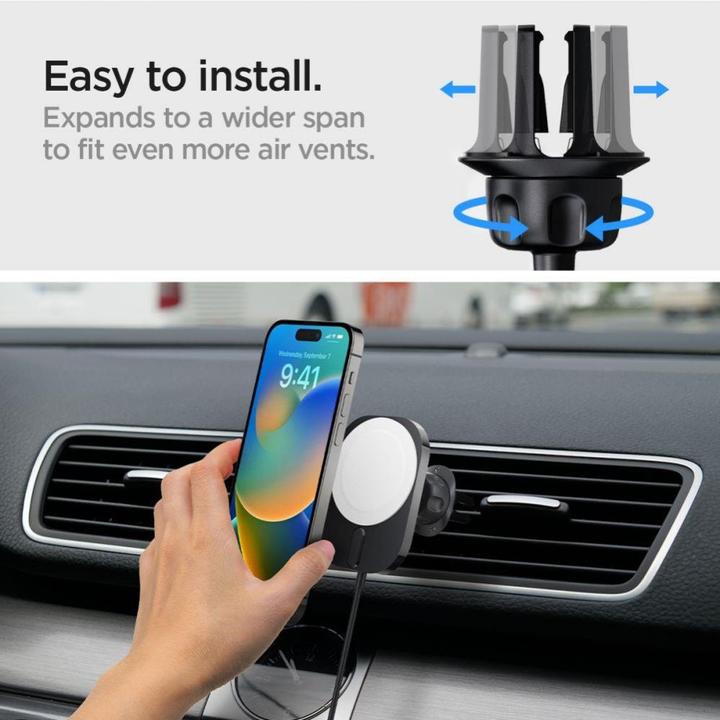 Image du produit Spigen support voiture avec chargeur ITM12W Onetap Pro 3 Magnetic Magsafe Vent Car Mount Wireless Charger b (15 W)